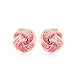 14k Rose Gold Love Knot with Ridge Texture Earrings