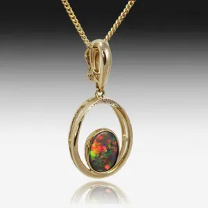 14KT YELLOW GOLD BLACK OPAL PENDANT