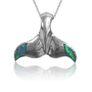 18kt White Gold Whale Tail Opal inlay pendant