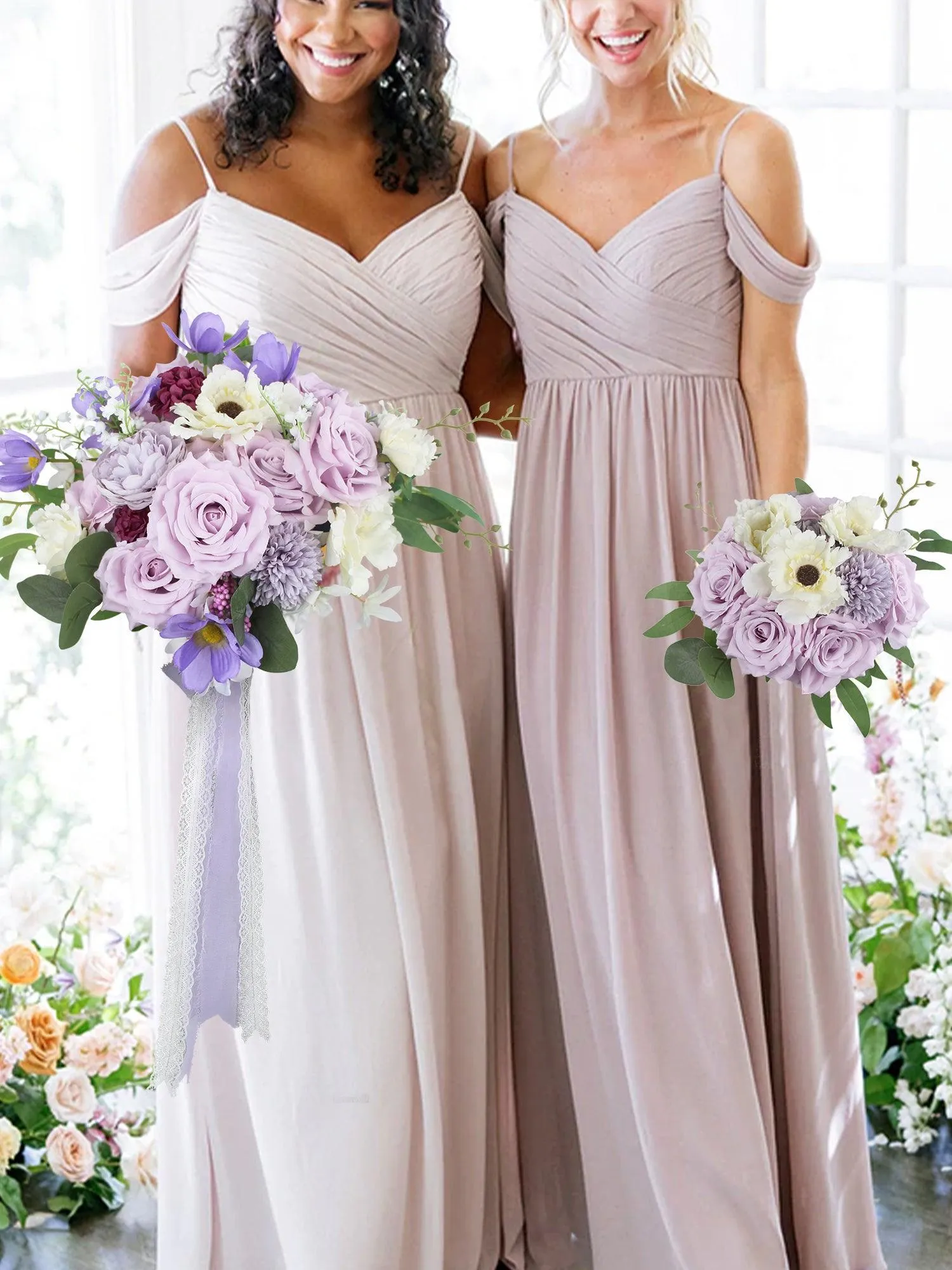 8.9 inch wide Pastel Purple Bridesmaid Bouquet