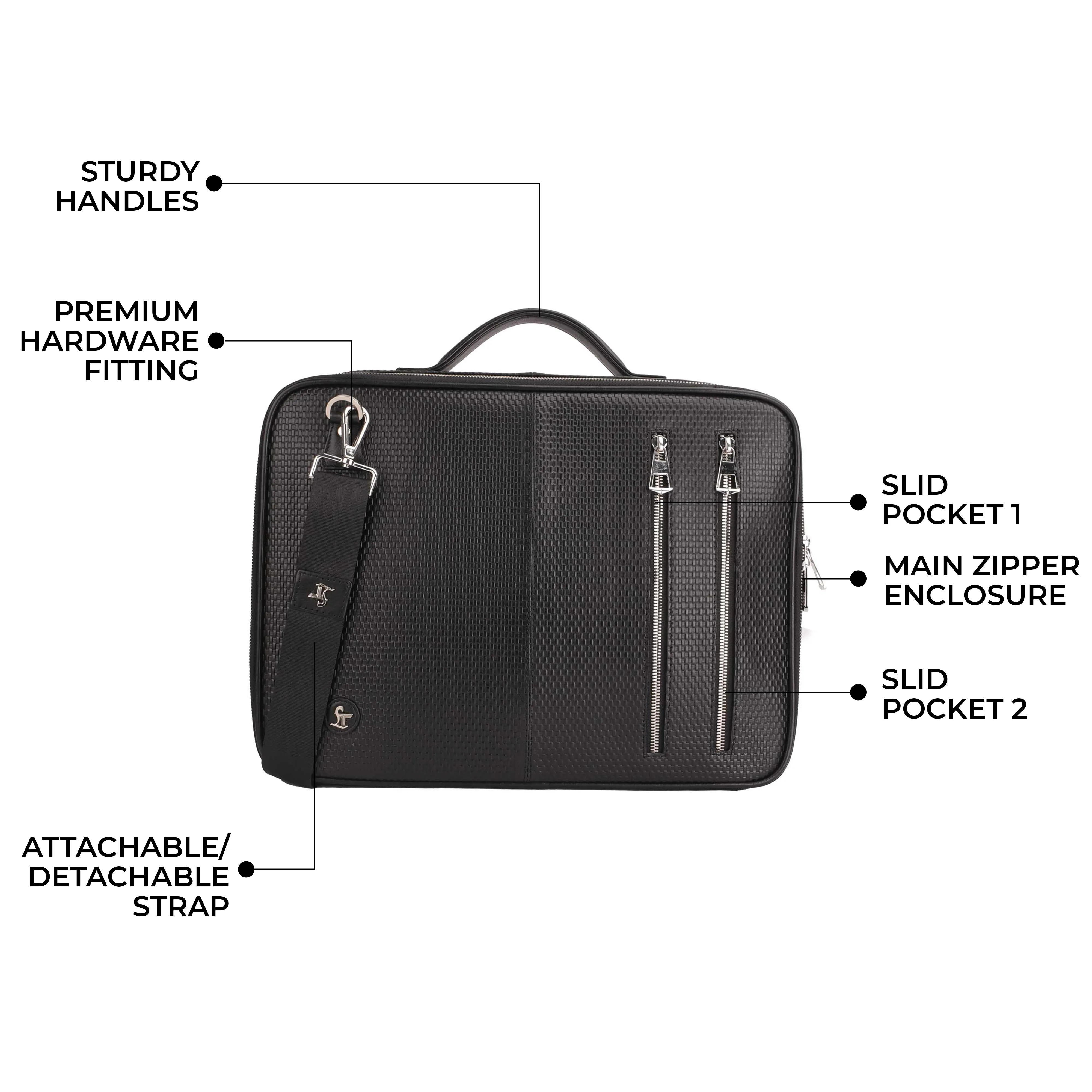 Accord | Leather Portfolio Bag | 100% Genuine Leather | For Office Use | Colour - Black & Brown