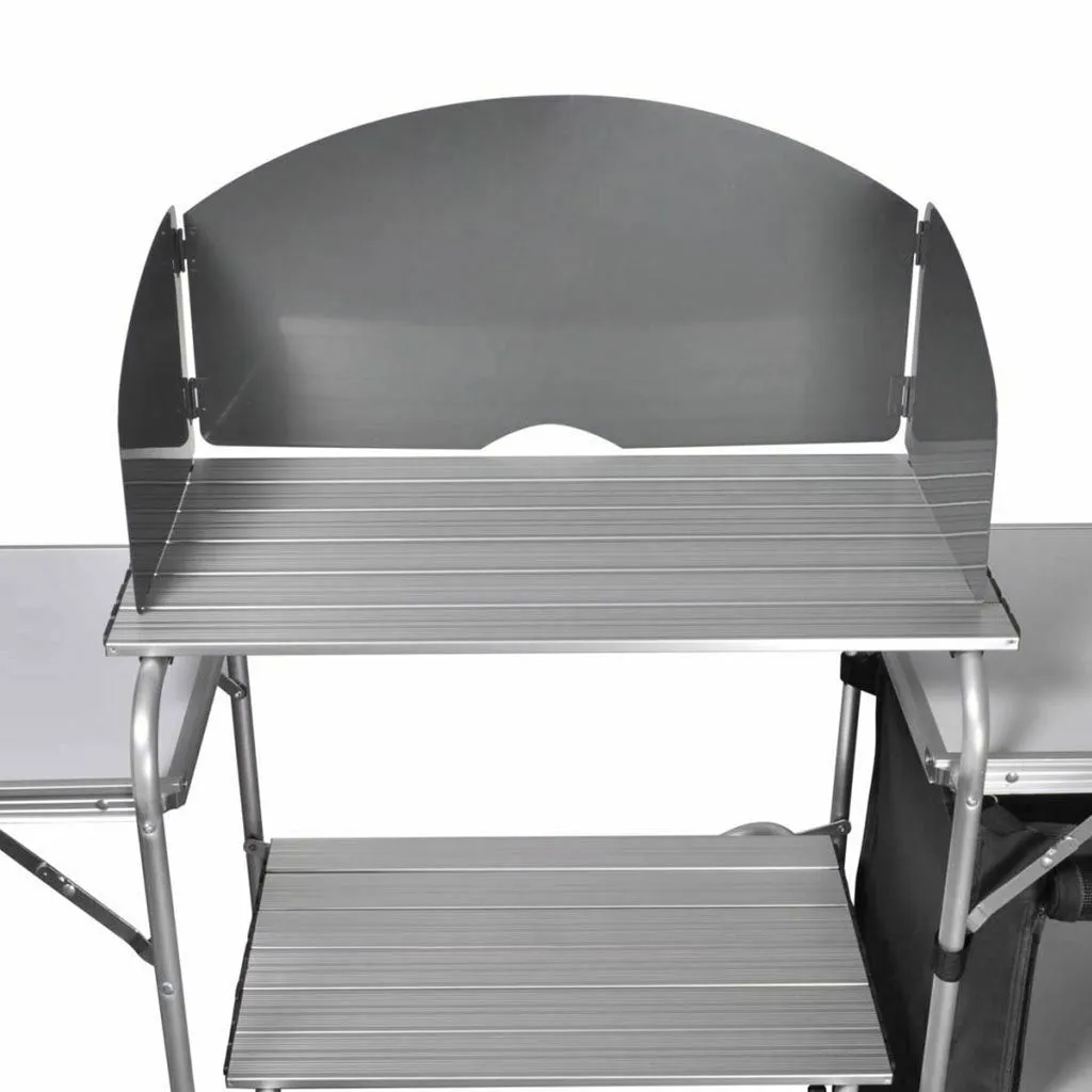 Aluminium Foldable Camping Cooking Kitchen Picnic Cupboard Bench Table Windshield