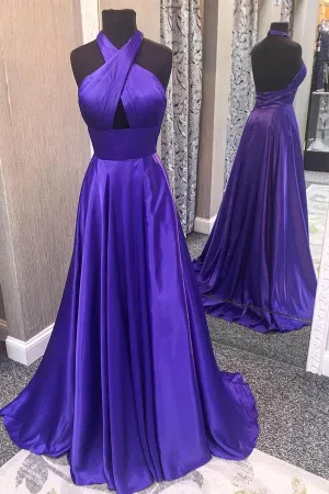 Anneprom Gorgeous Halter Satin Long Prom Dress Evening Dress With Open Back APP0282