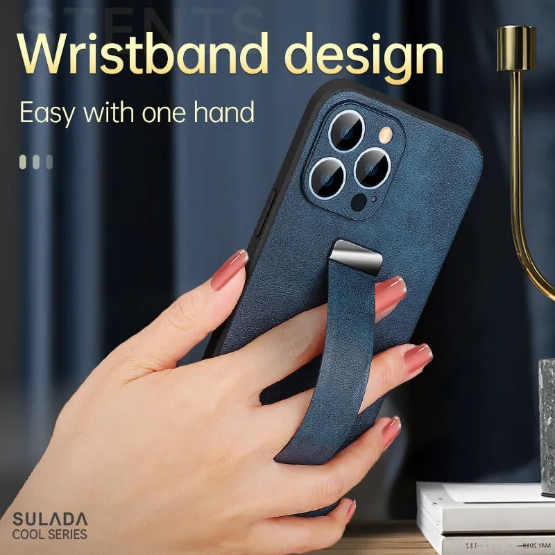 Anti-drop Belt Loop Holder Leather Phone Case With Wristband Bracket For iPhone