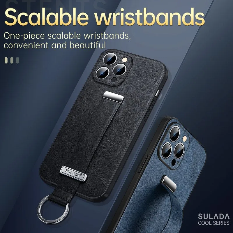 Anti-drop Belt Loop Holder Leather Phone Case With Wristband Bracket For iPhone