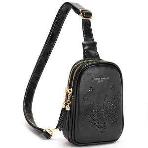 APHISON Butterfly Small Sling Bag Fanny Packs Cell Phone Purse Vegan Leather Crossbody Bags Gifts for Women Men Teen Girls BLACK