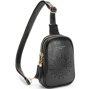 APHISON Sunflower Small Sling Bag Fanny Packs Cell Phone Purse Vegan Leather Crossbody Bags Gifts for Women Men Teen Girls BLACK