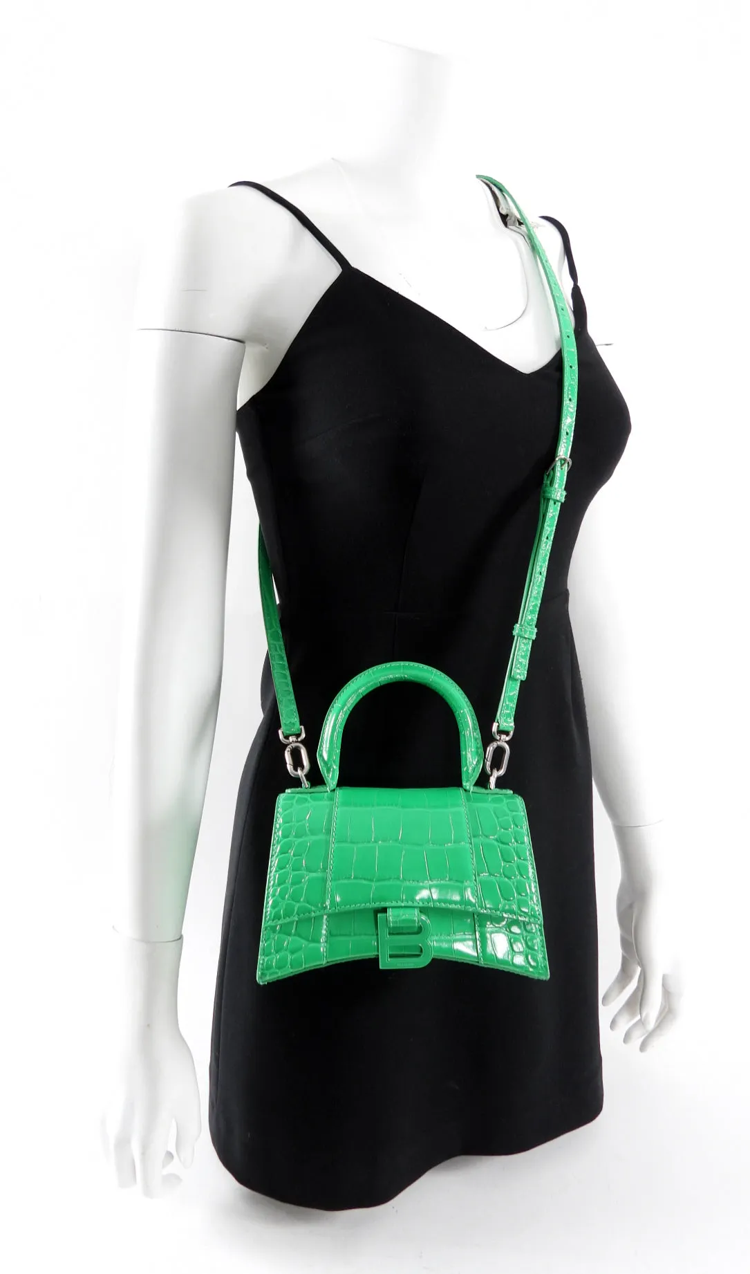 Balenciaga Green Croc Embossed Mini Hourglass Bag