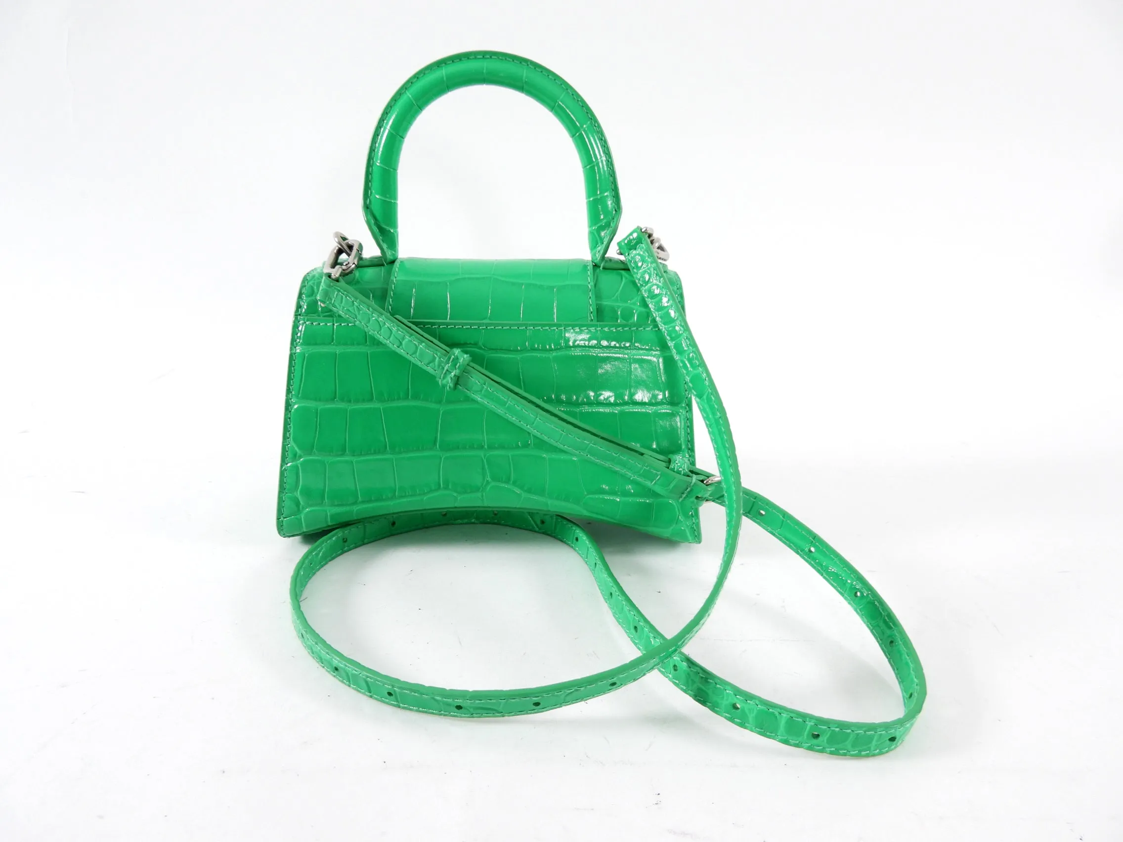 Balenciaga Green Croc Embossed Mini Hourglass Bag