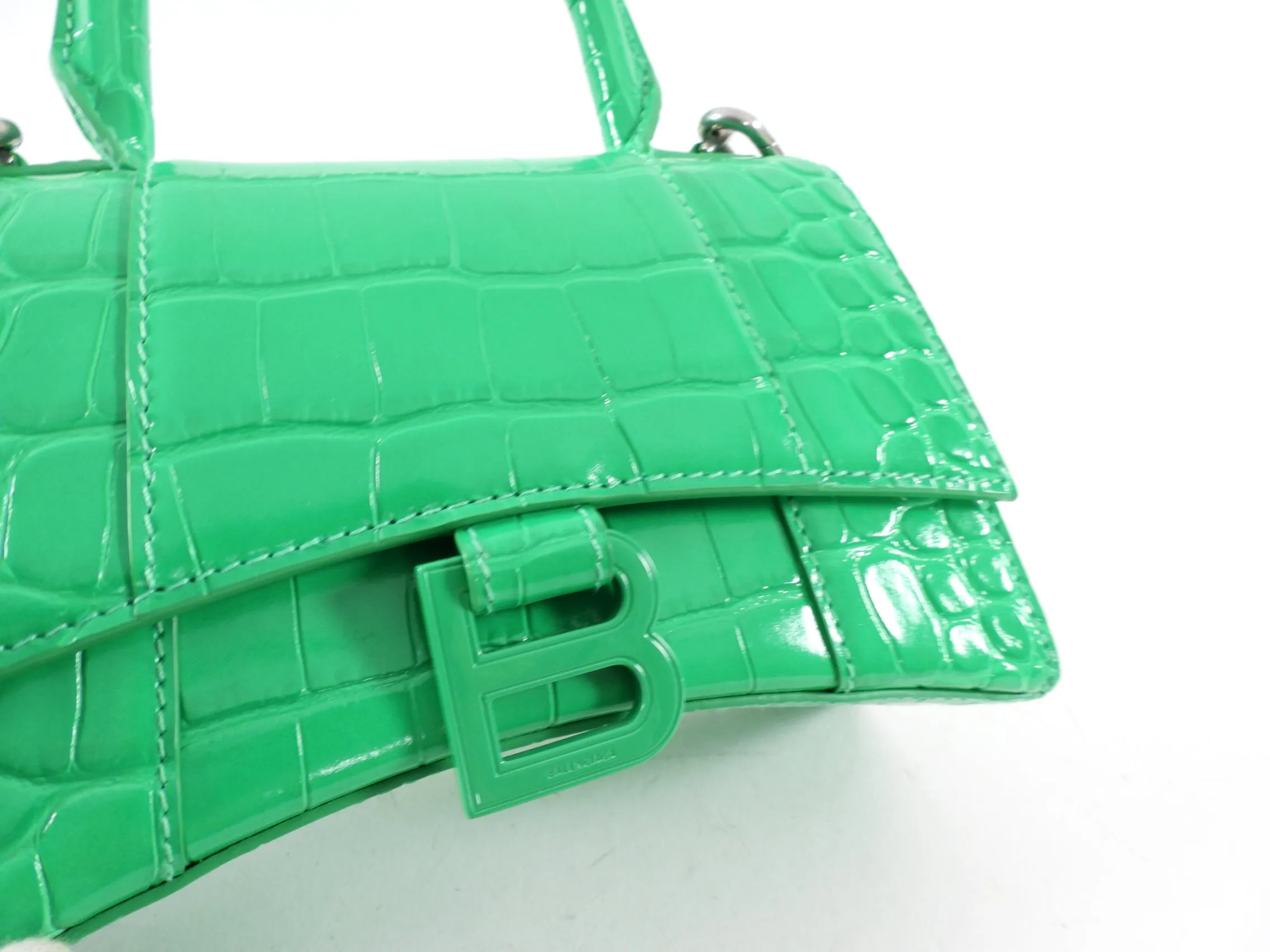 Balenciaga Green Croc Embossed Mini Hourglass Bag