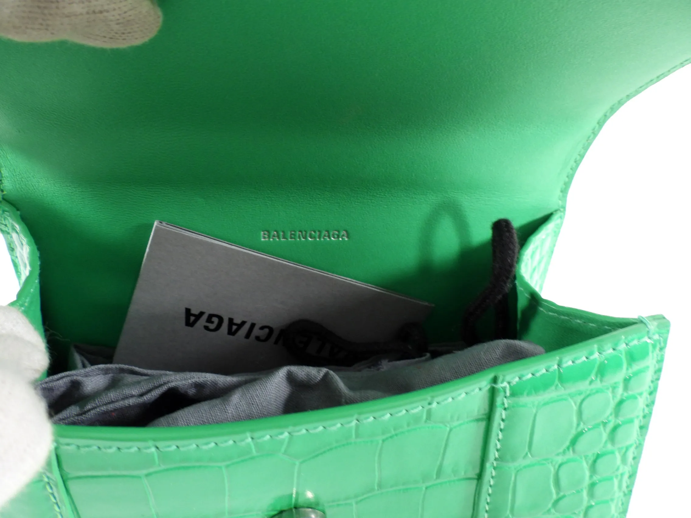 Balenciaga Green Croc Embossed Mini Hourglass Bag