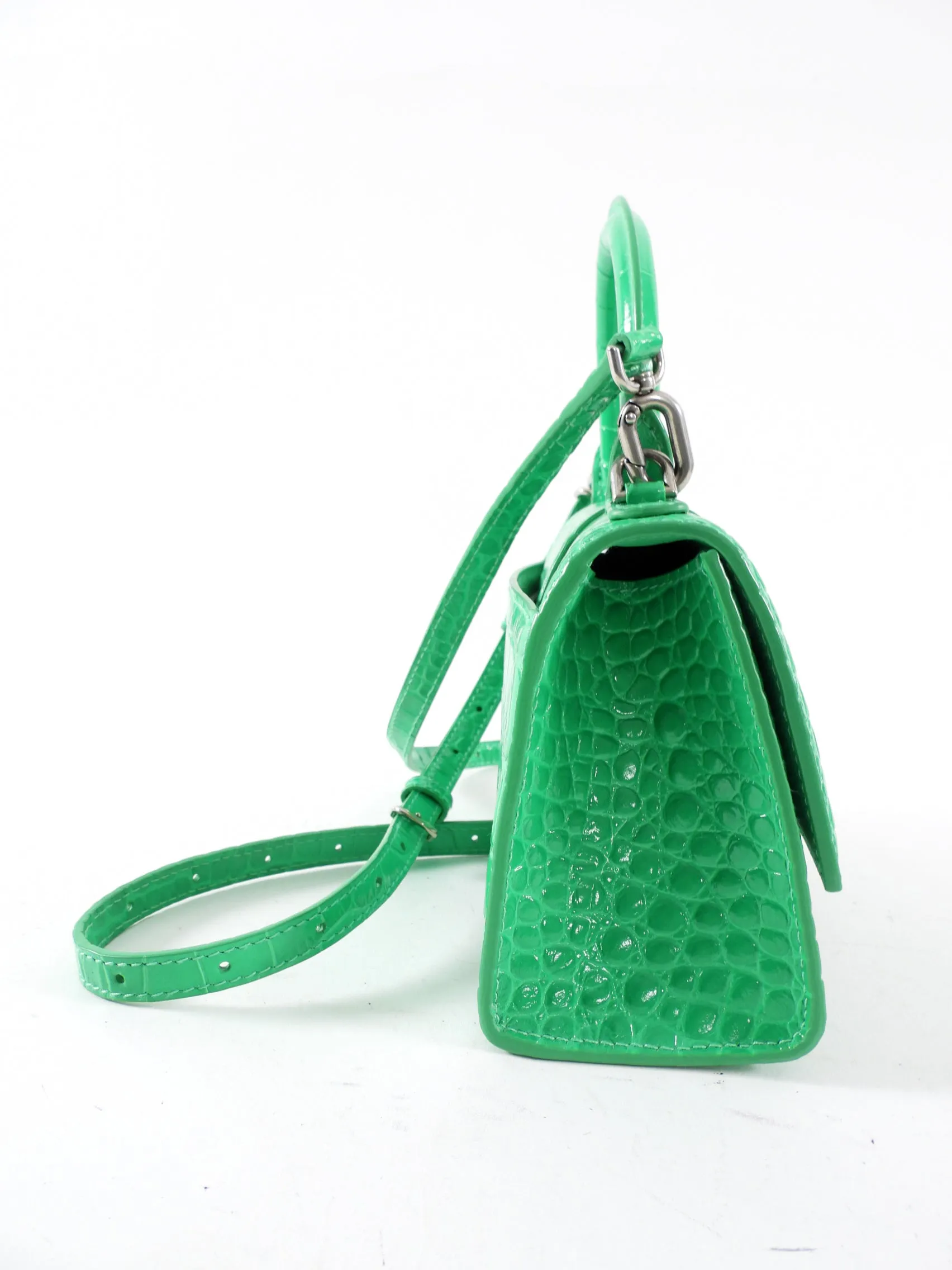 Balenciaga Green Croc Embossed Mini Hourglass Bag