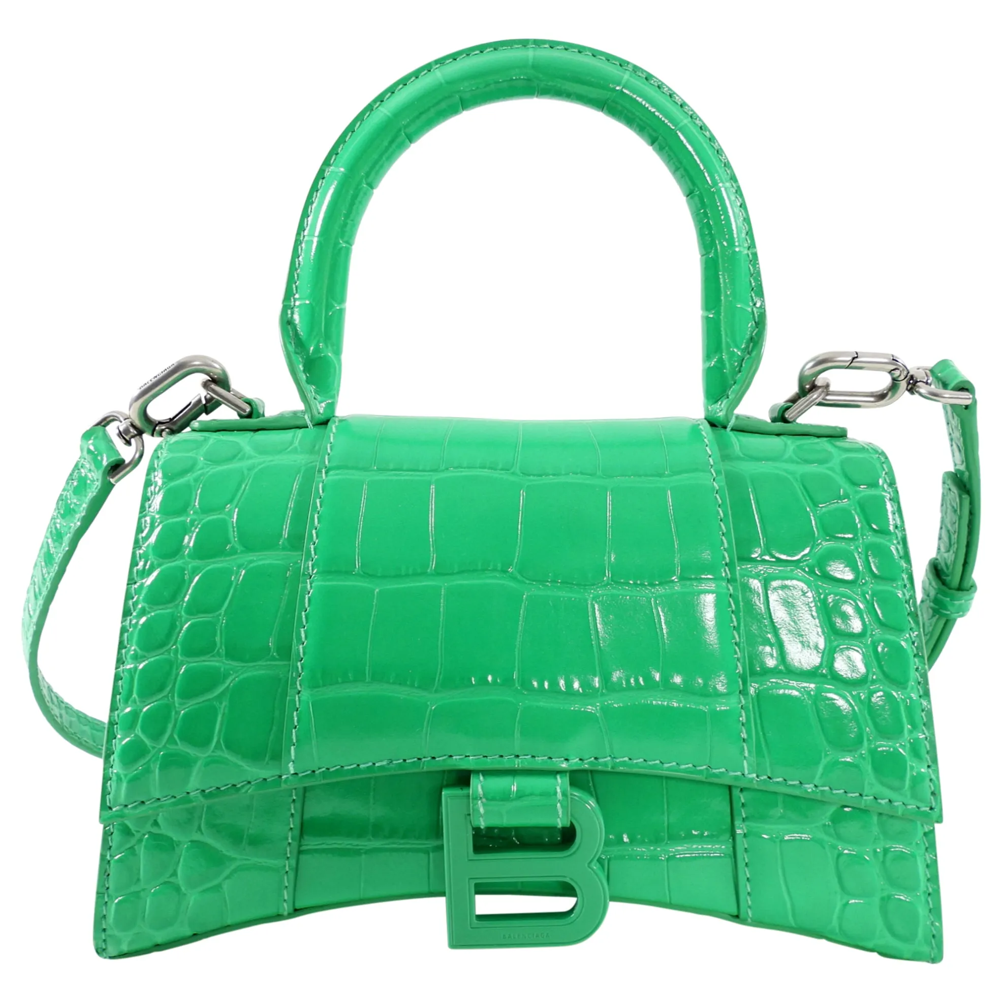 Balenciaga Green Croc Embossed Mini Hourglass Bag