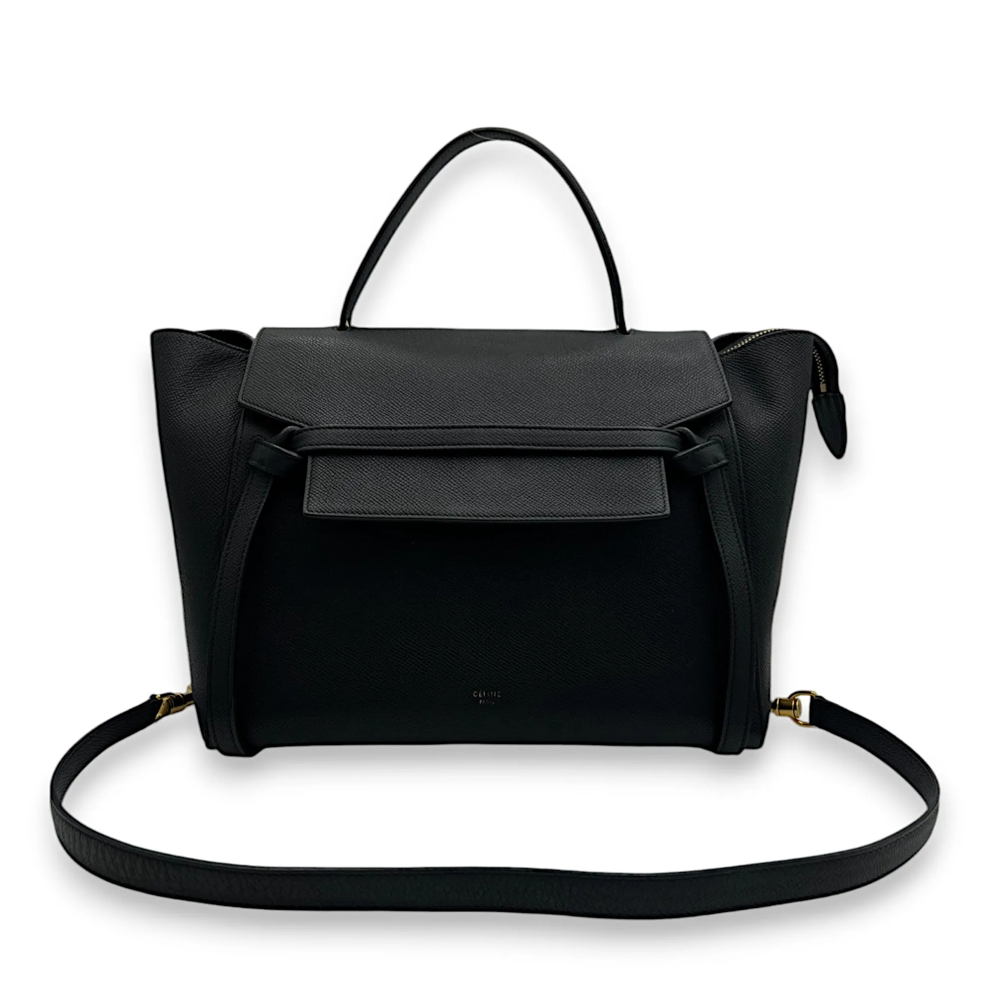 Belt Bag Mini Black Top Handle Bag in Calfskin, Gold hardware