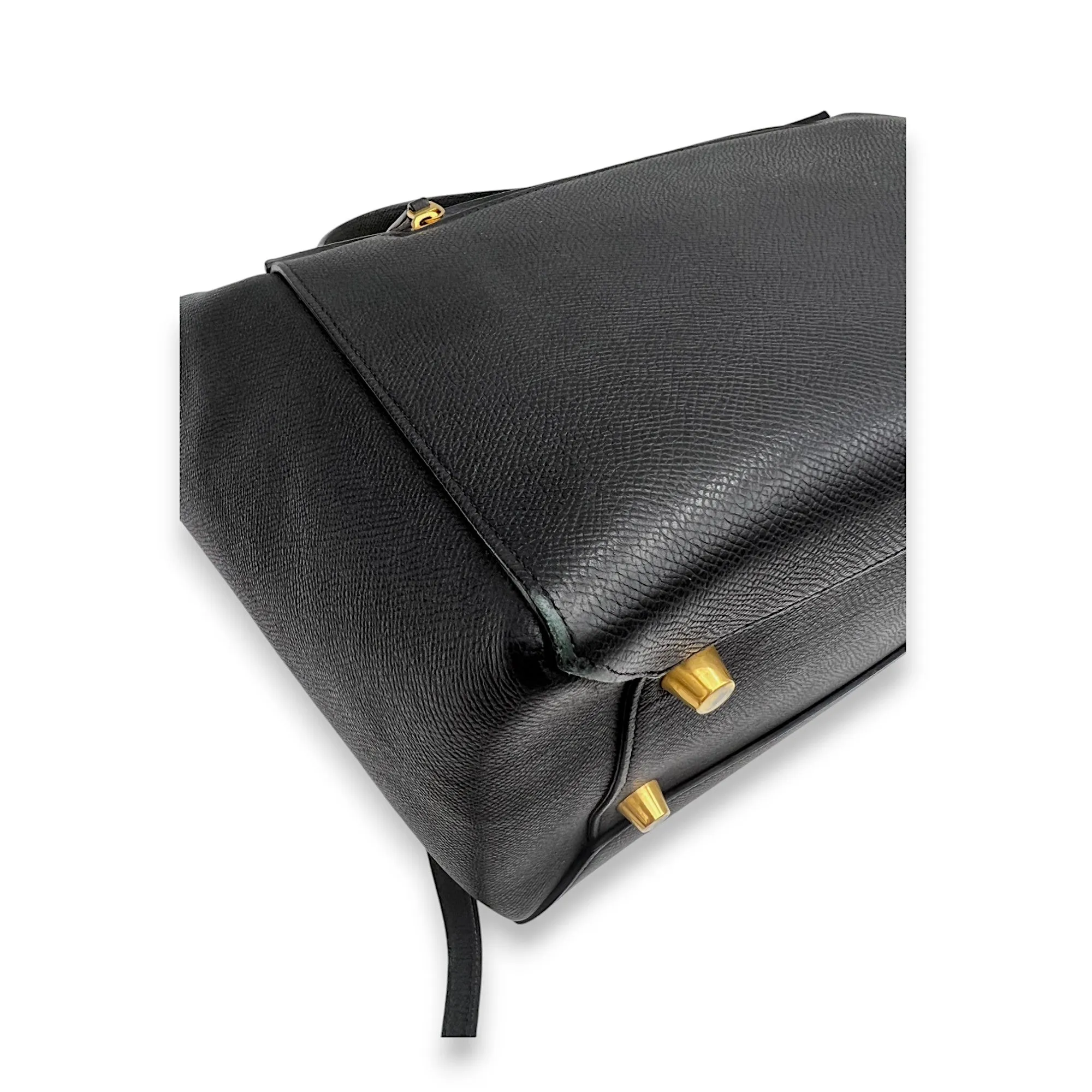 Belt Bag Mini Black Top Handle Bag in Calfskin, Gold hardware