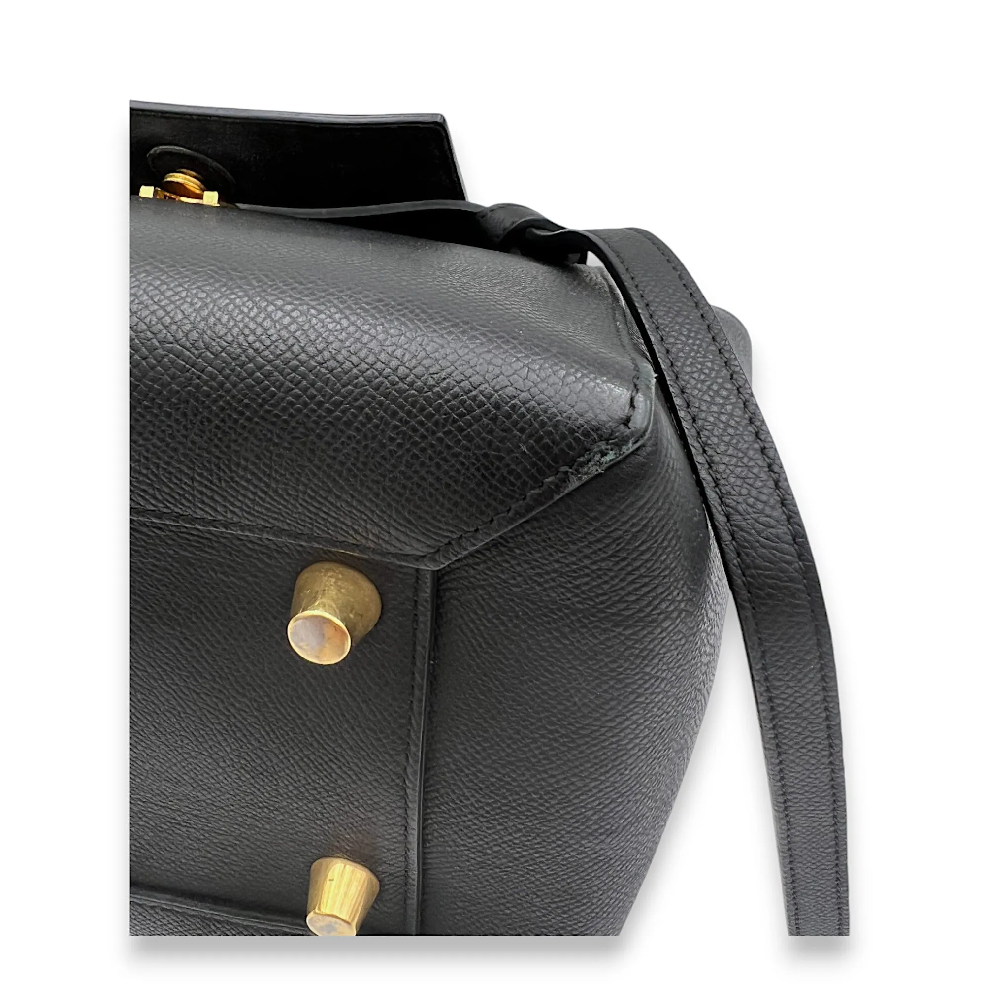 Belt Bag Mini Black Top Handle Bag in Calfskin, Gold hardware