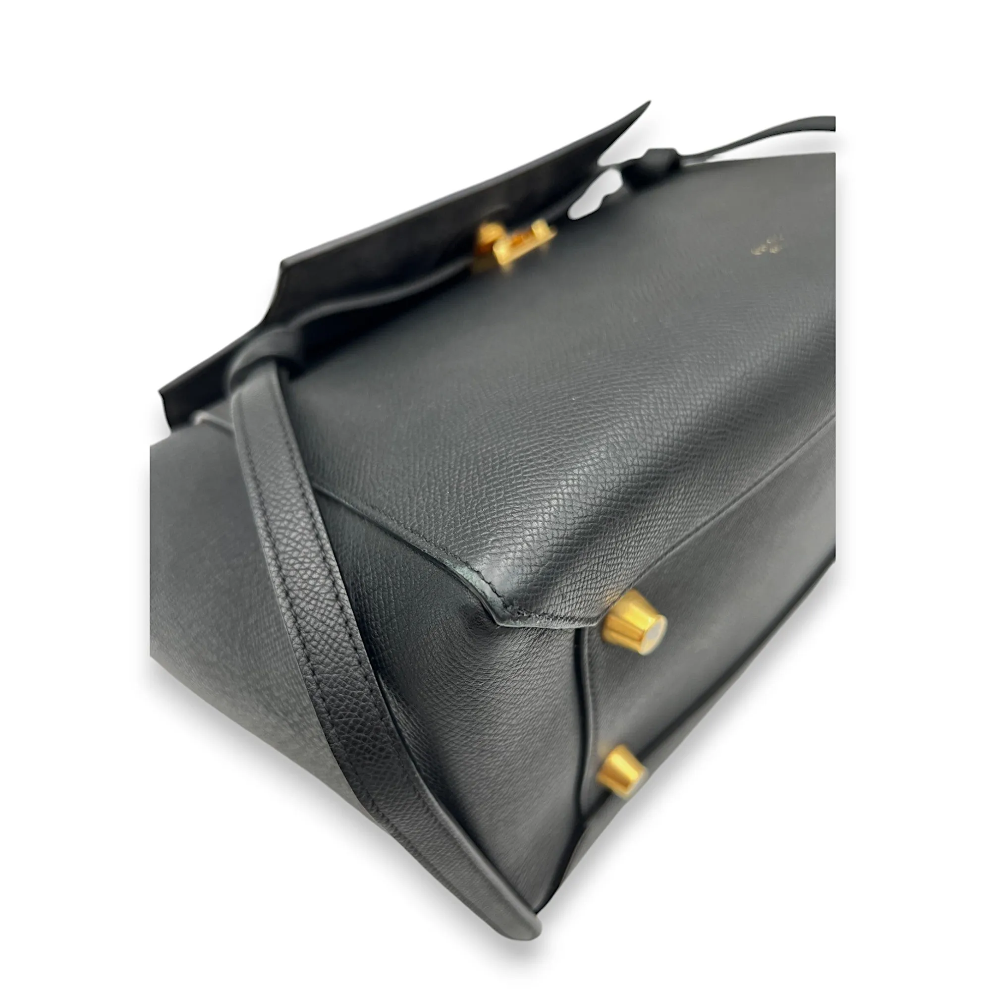 Belt Bag Mini Black Top Handle Bag in Calfskin, Gold hardware