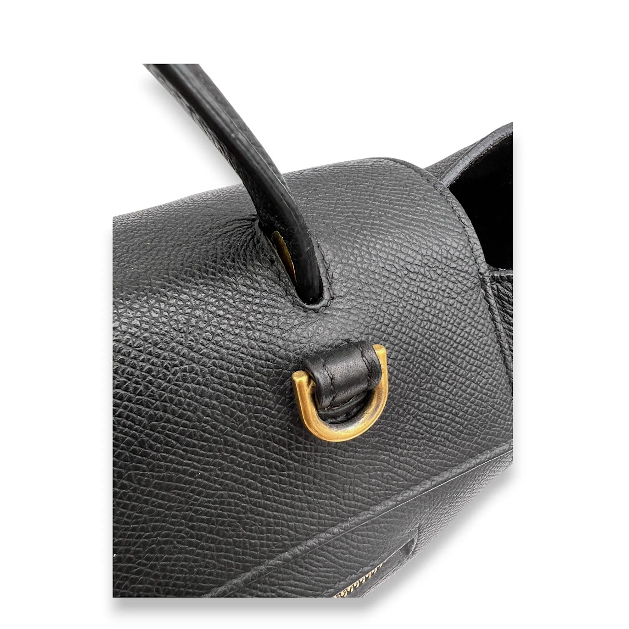 Belt Bag Mini Black Top Handle Bag in Calfskin, Gold hardware