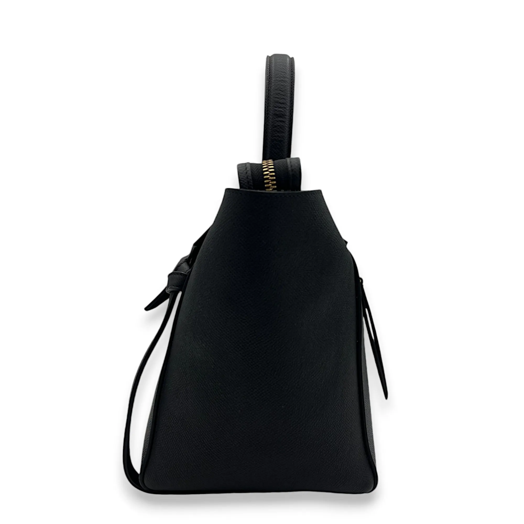 Belt Bag Mini Black Top Handle Bag in Calfskin, Gold hardware