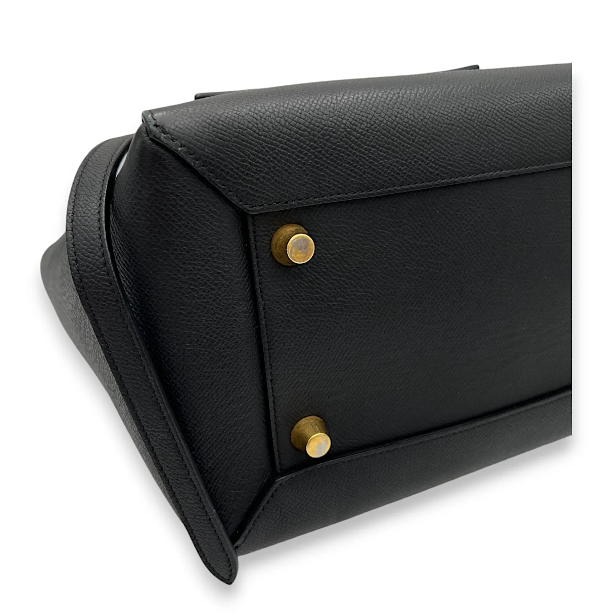 Belt Bag Mini Black Top Handle Bag in Calfskin, Gold hardware