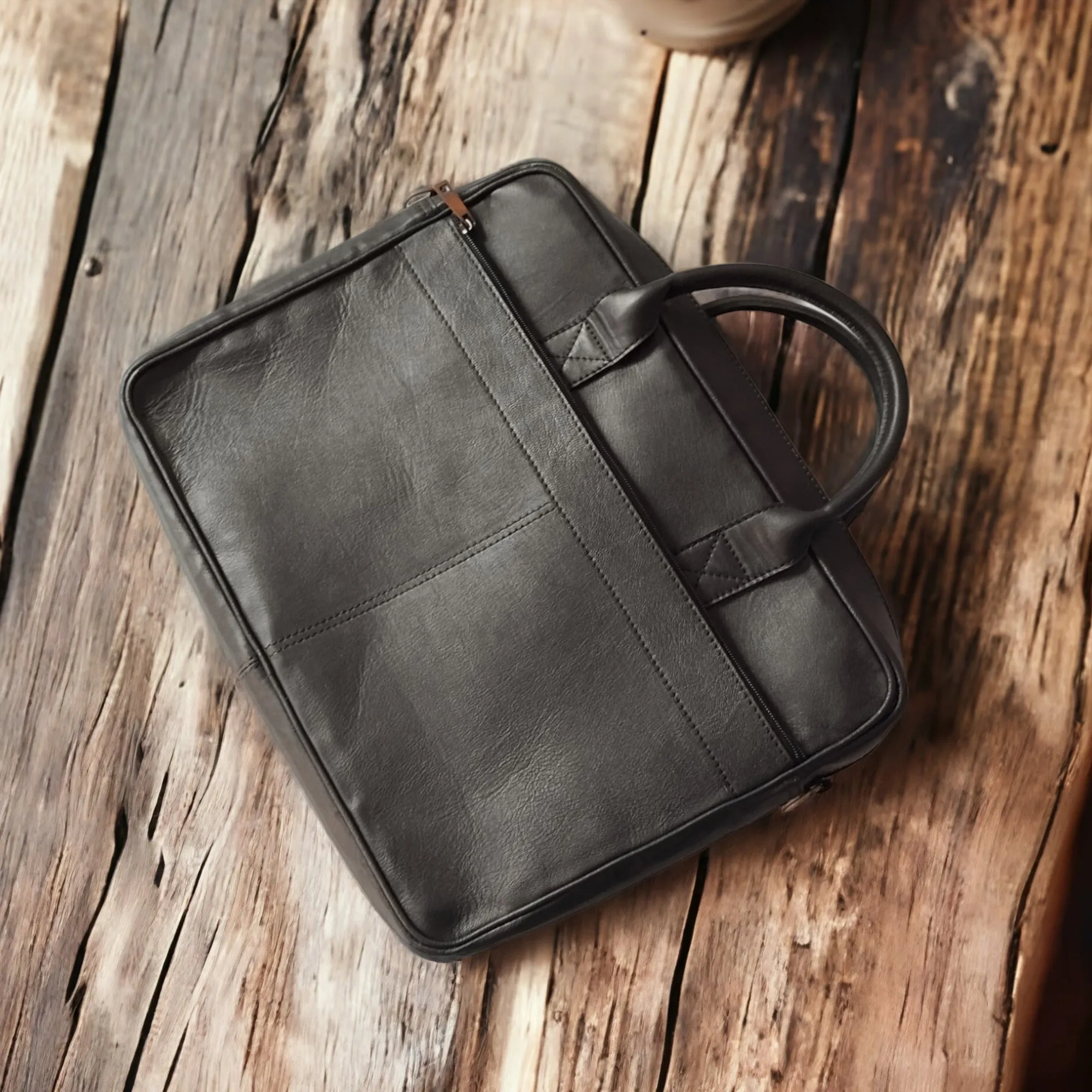 Black Leather Laptop Bag for Men