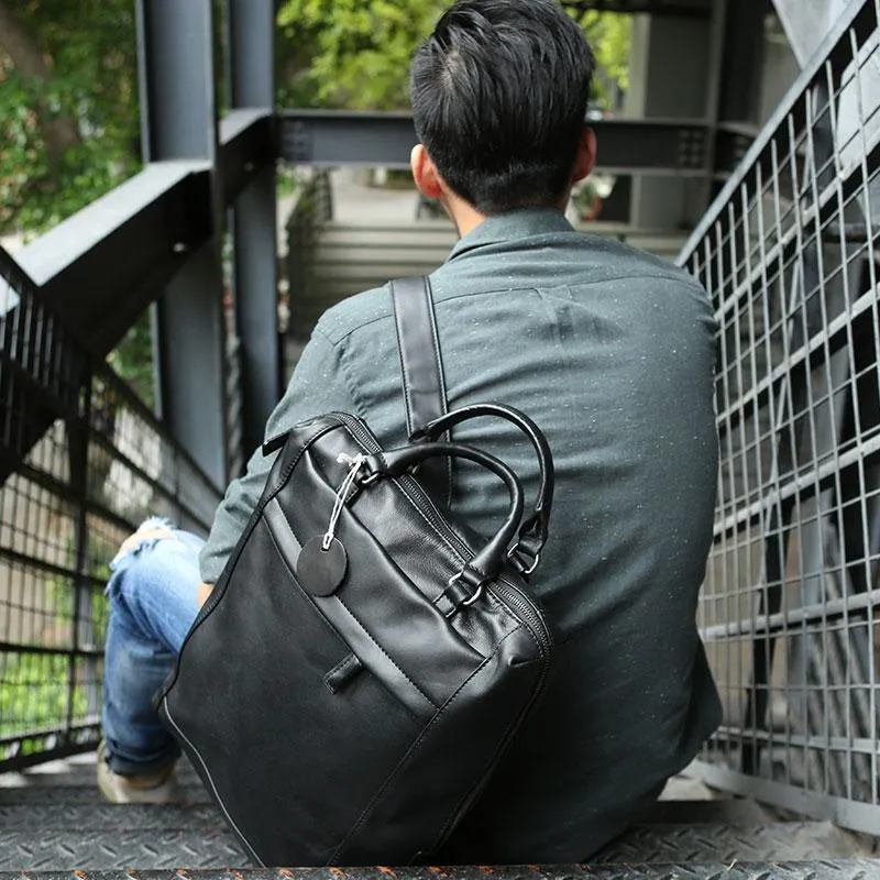 Black Leather Mens Backpack Travel Backpack Laptop Backpack for men