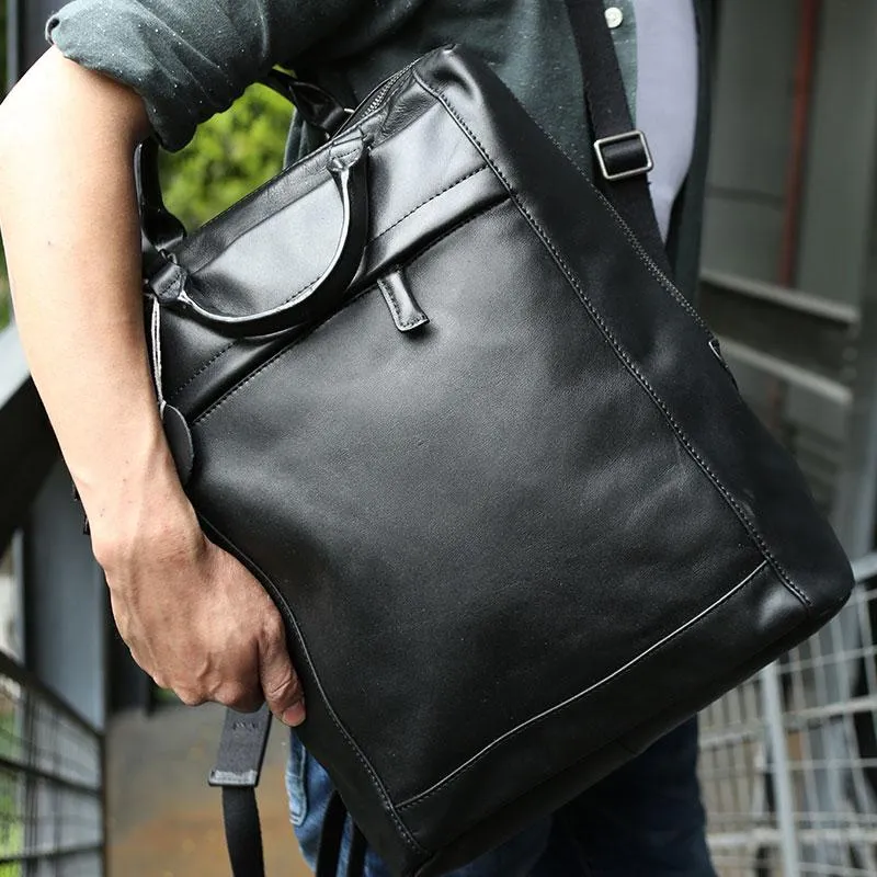 Black Leather Mens Backpack Travel Backpack Laptop Backpack for men