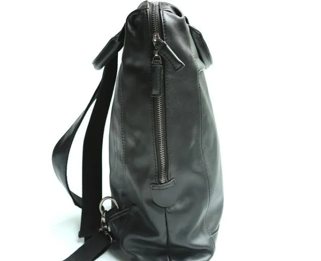 Black Leather Mens Backpack Travel Backpack Laptop Backpack for men