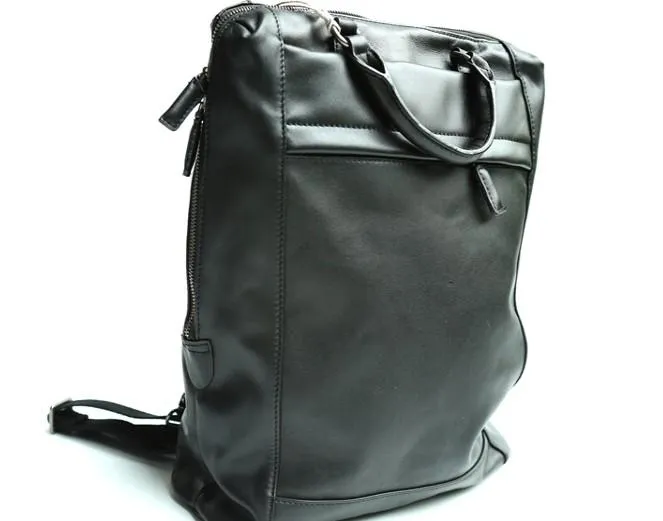 Black Leather Mens Backpack Travel Backpack Laptop Backpack for men