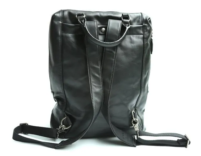 Black Leather Mens Backpack Travel Backpack Laptop Backpack for men