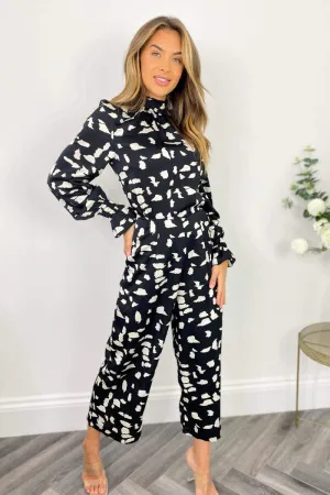 Black Printed Long Sleeve Elasticated Neck Jumpsuit