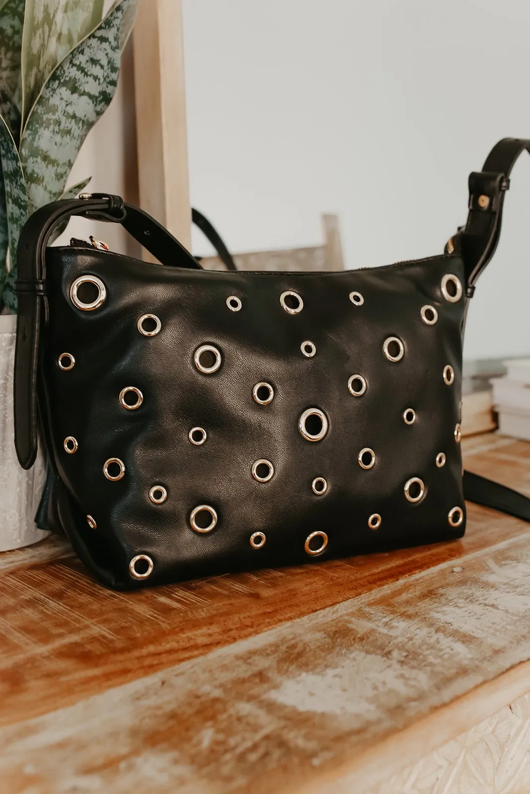 Black Taran Vegan Leather Crossbody Bag