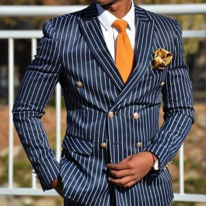 Bohemian Chic Wedding Guest Men Attire Striped Side Slit Four Seasons Universal Pocket Suit Jacket