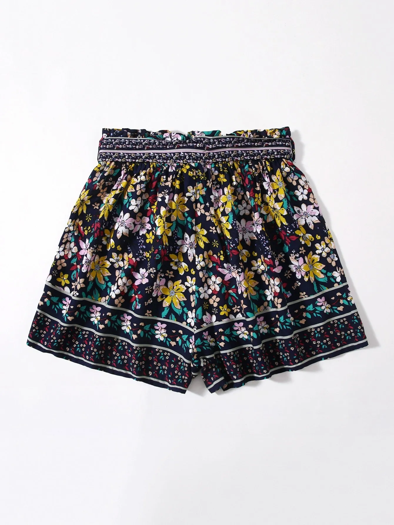 Boho Floral Paper Bag Waist High Waist Women Shorts