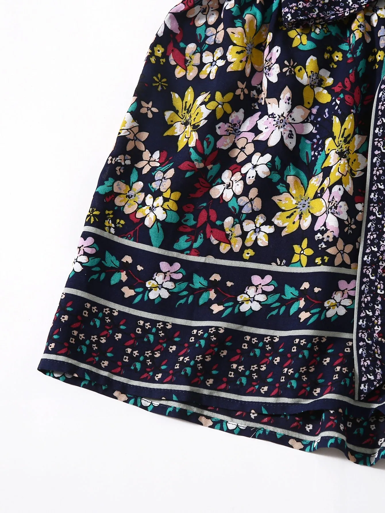 Boho Floral Paper Bag Waist High Waist Women Shorts