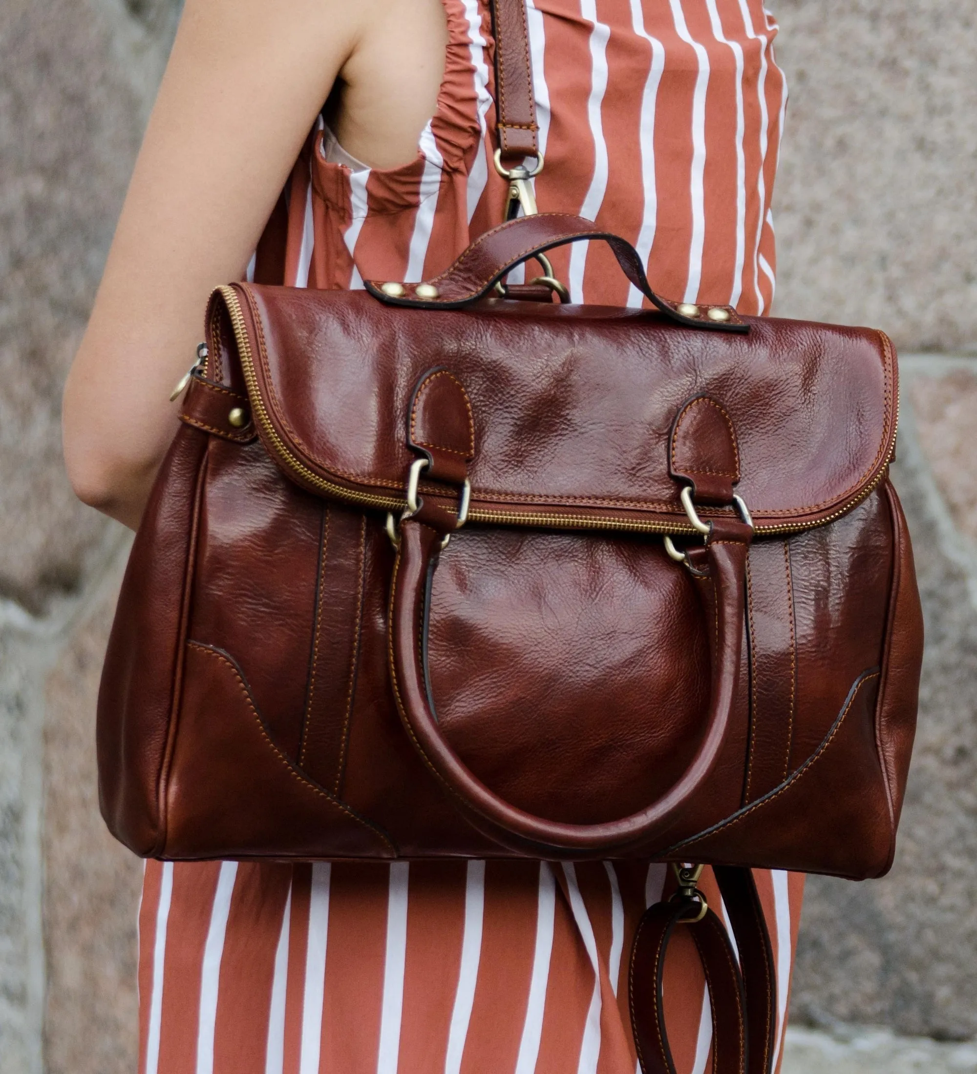 Brown Womens Leather Backpack Tote Bag - Charlotte's Web