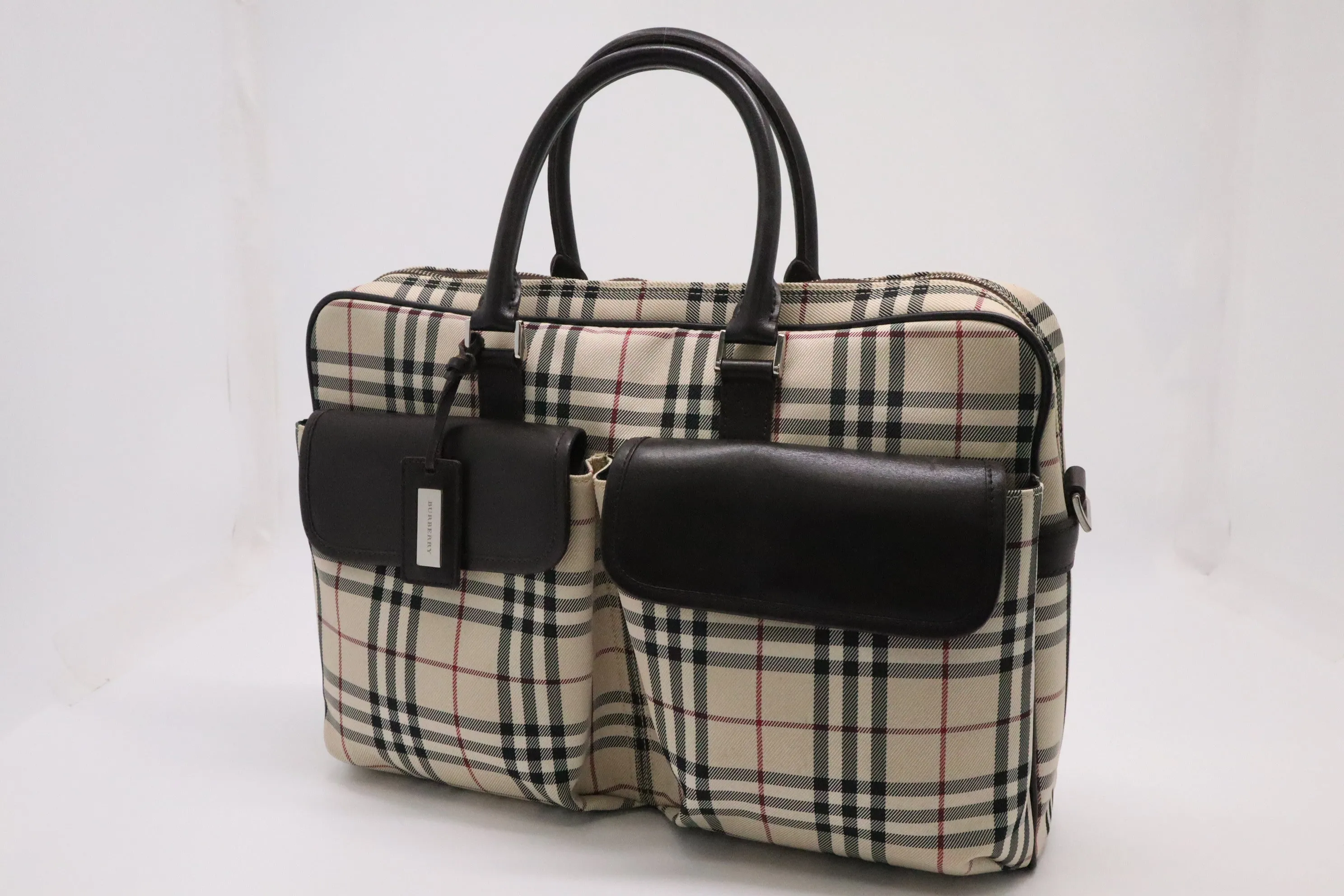 Burberry Laptop Bag in Beige Checked Canvas