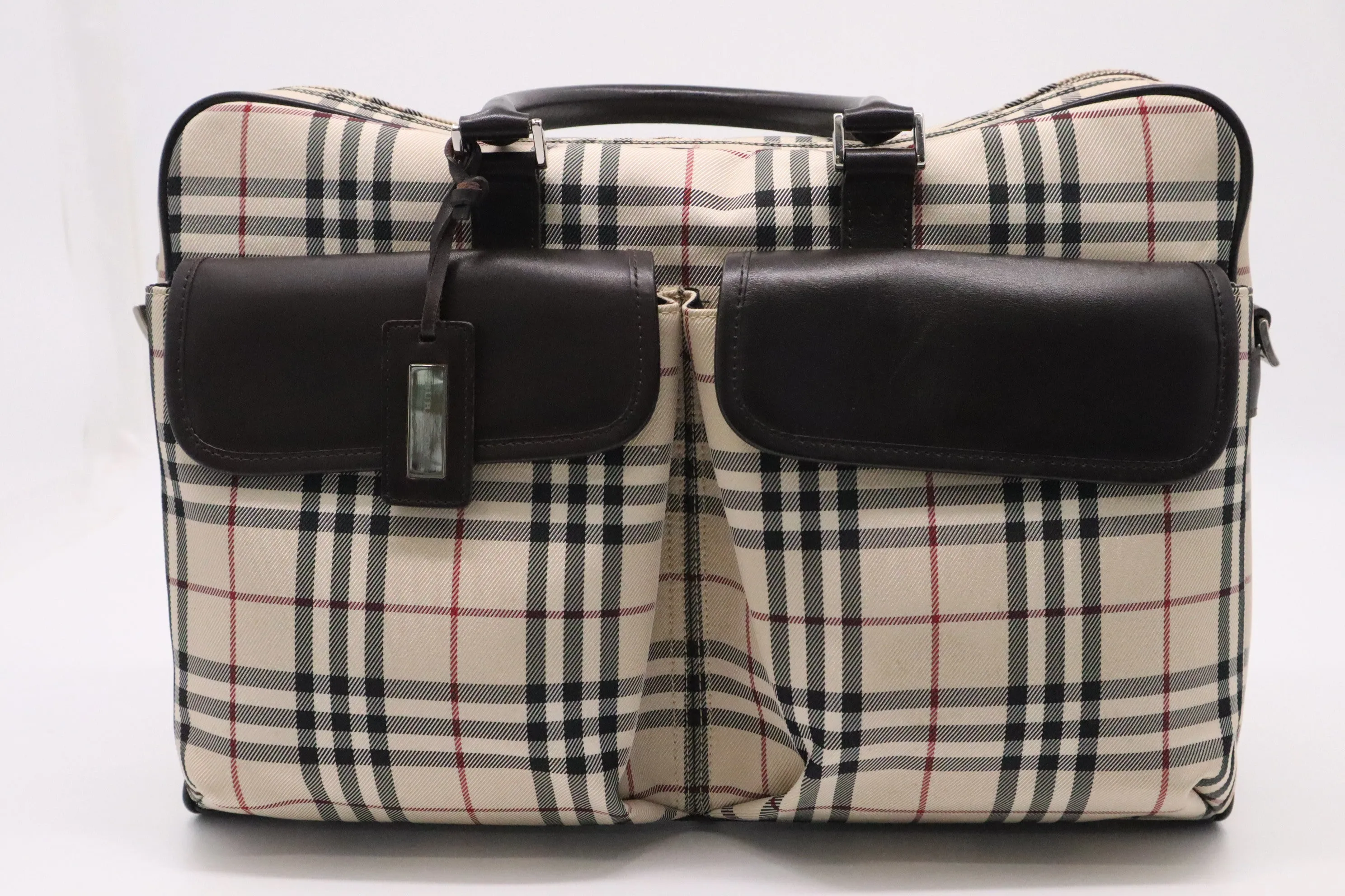 Burberry Laptop Bag in Beige Checked Canvas