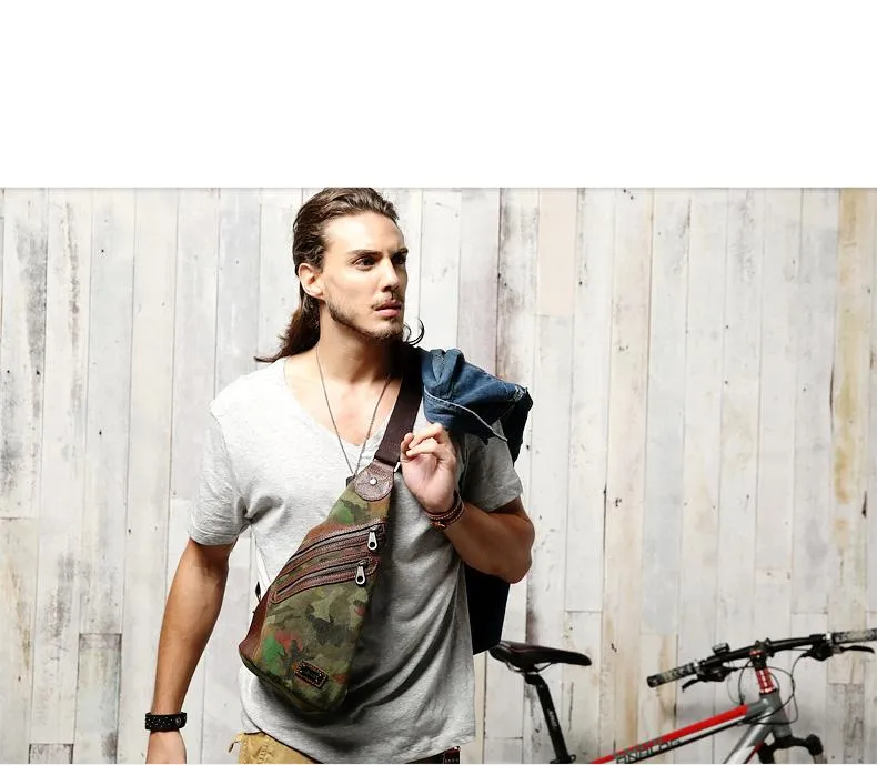 Camouflage Canvas Sling Backpack Men's Sling Bag Camouflage Chest Bag Canvas One shoulder Backpack For Men