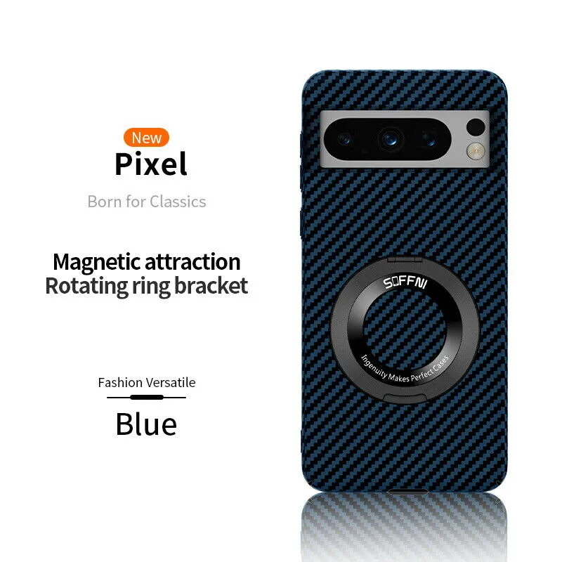 Carbon Fiber Magsafe Magnetic Case With Stand For Google Pixel 8 7