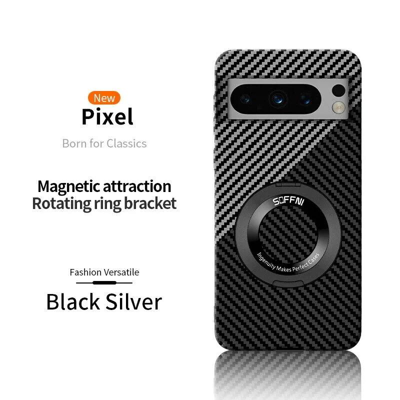 Carbon Fiber Magsafe Magnetic Case With Stand For Google Pixel 8 7