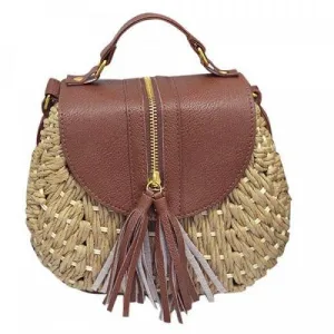 Casual Tassels and Straw Design Crossbody Bag For Women - Brown