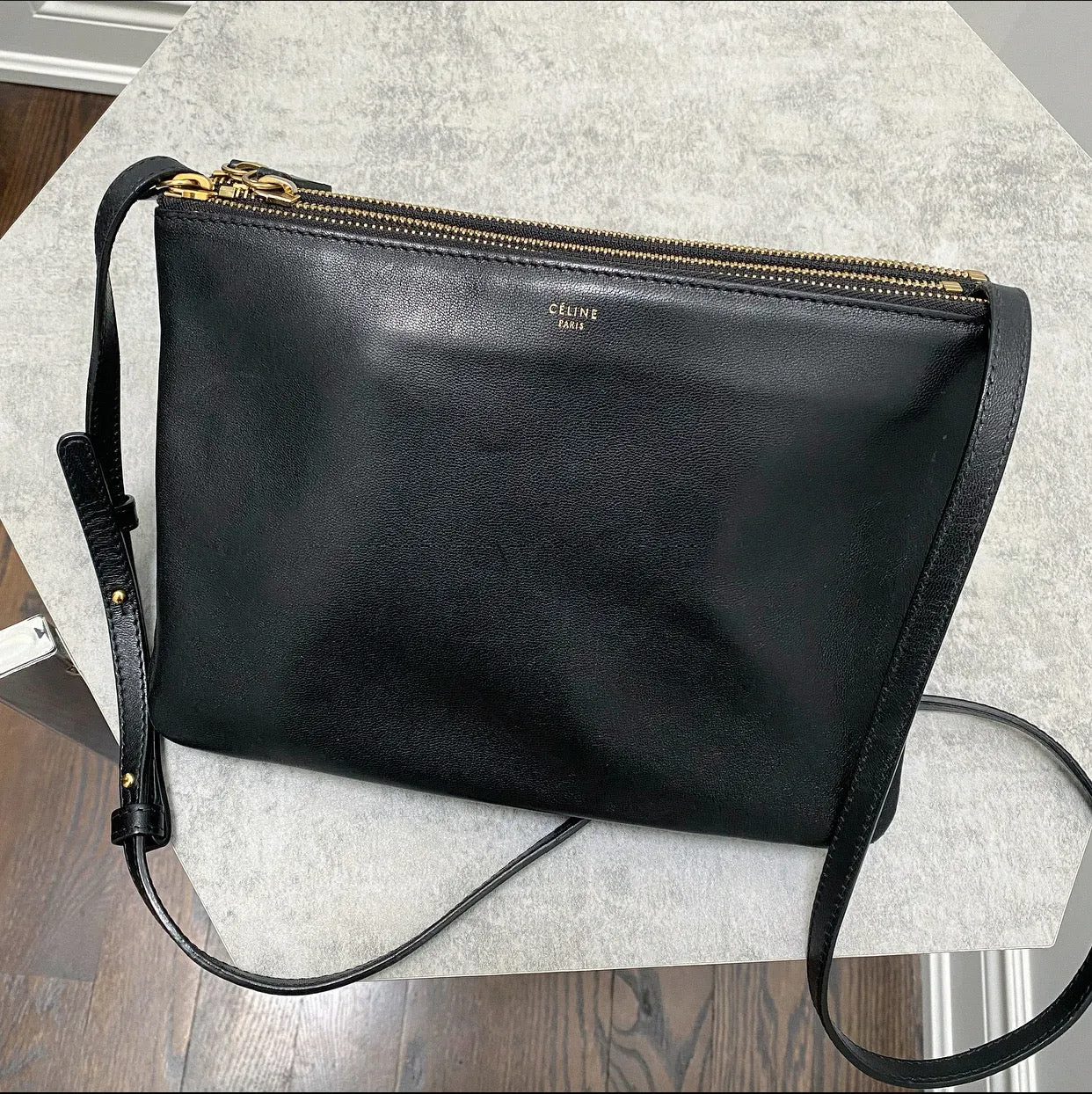 Celine Black Leather Trio Crossbody Bag