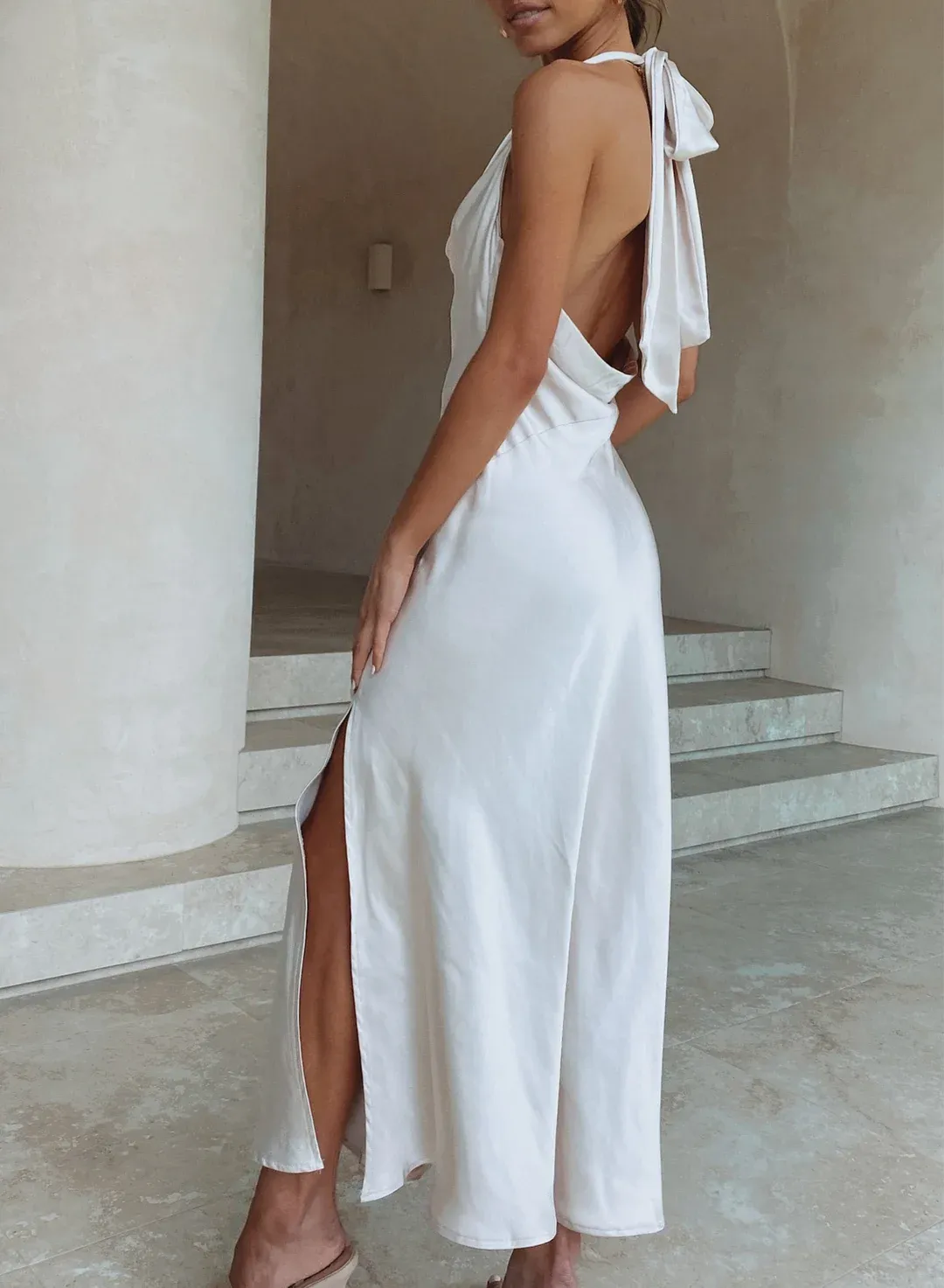 Chic Solid Halter Slit Backless Dress