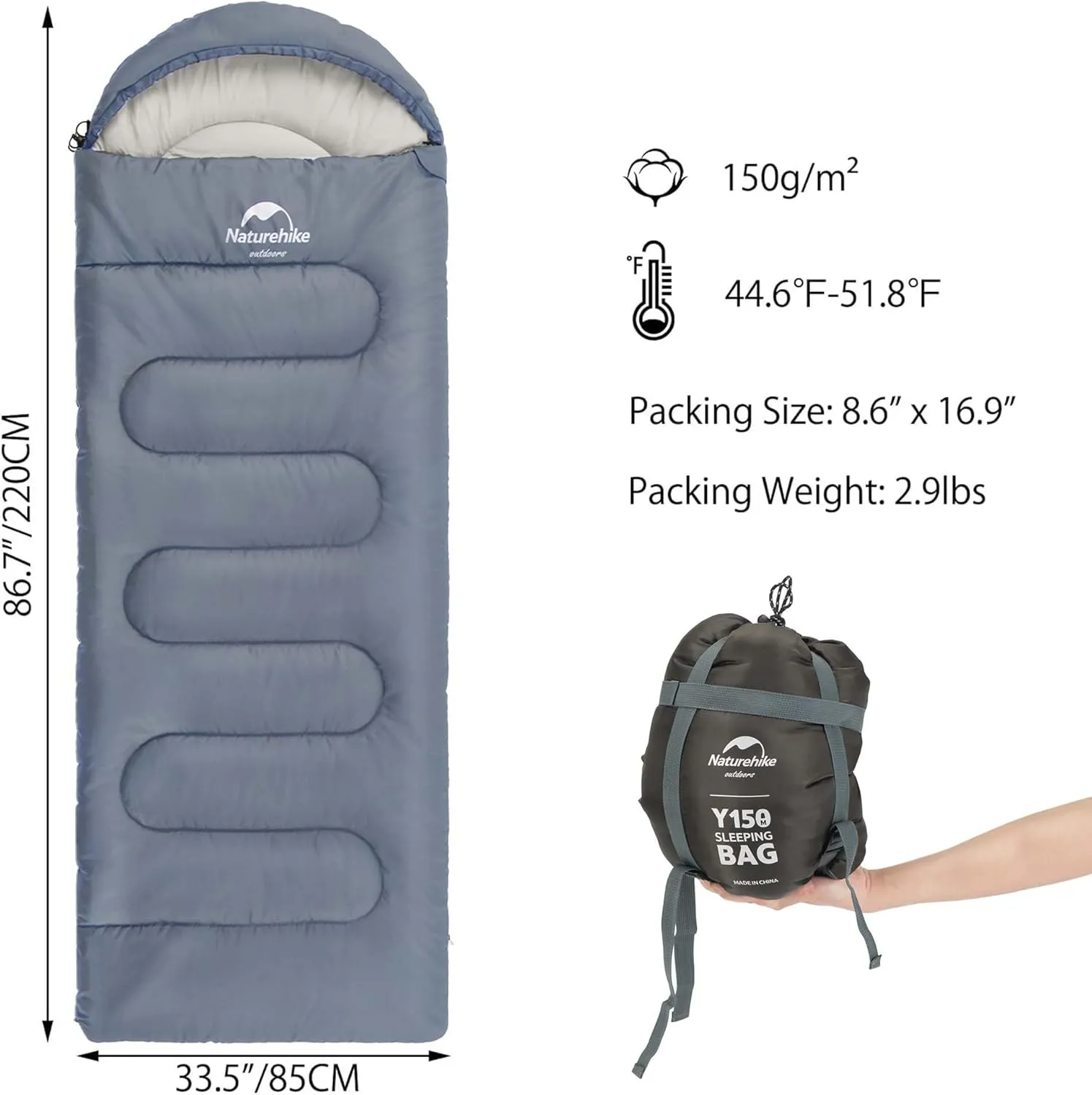 Cotton Sleeping Bag Blue Left