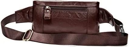 Cowhide Brown Genuine Leather Fanny Pack Waist Bag w/Adjustable Straps