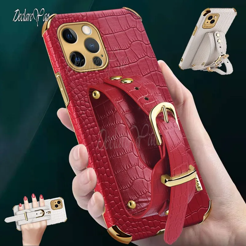 Crocodile Pattern PU Leather Soft Phone Case With Wristband For iPhone