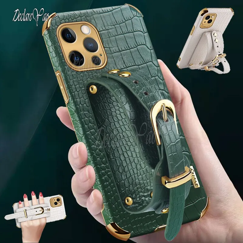 Crocodile Pattern PU Leather Soft Phone Case With Wristband For iPhone