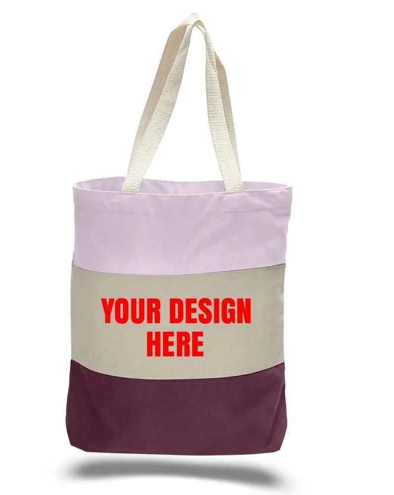 CUSTOM HEAVY CANVAS TOTE BAGS TRI-COLOR