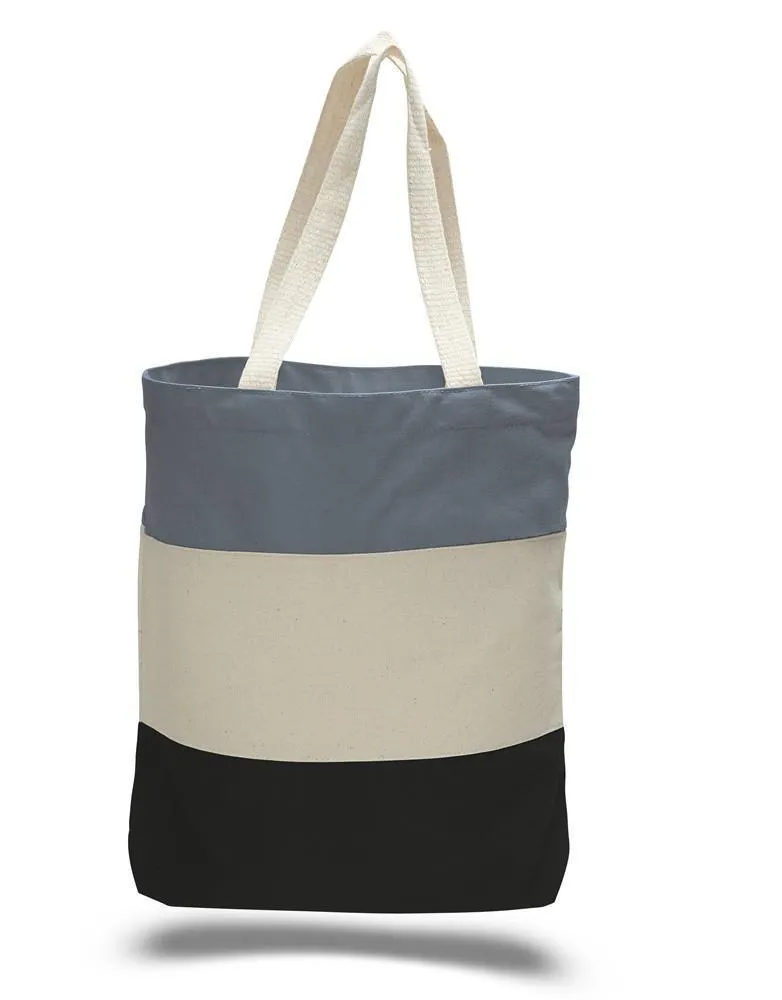 CUSTOM HEAVY CANVAS TOTE BAGS TRI-COLOR